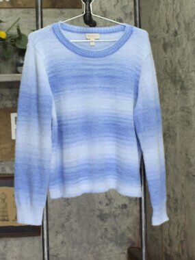 Anybody Womens Eyelash Yarn Long Sleeve Ombre Sweater A672680 Blue Jewel L
